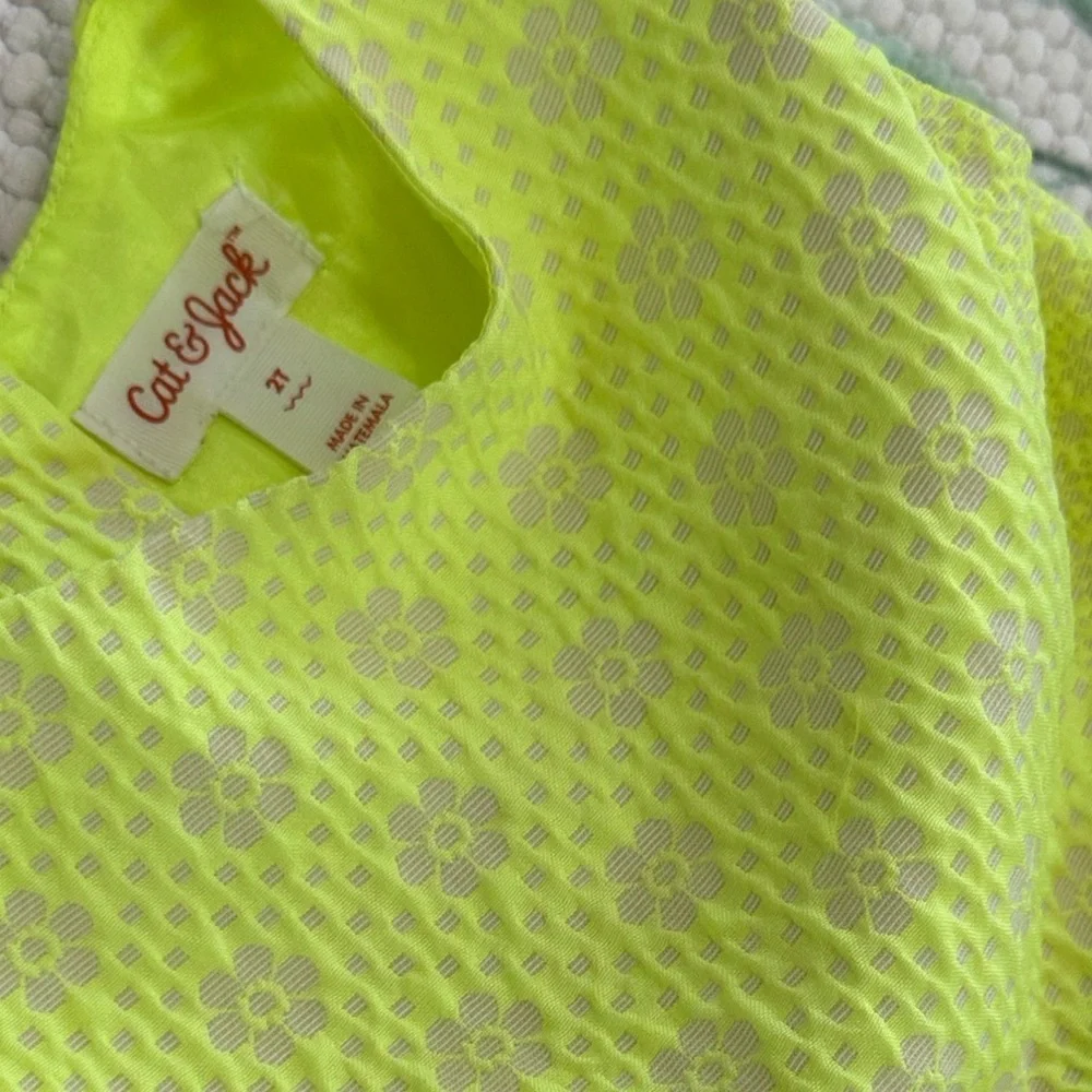 New Cat & Jack Toddler Girl Neon Lime Green Formal Floral Sleeveless Dress 2T
